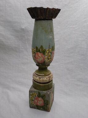 Distressed Handmade Spindle Wood Tealight Candle Holder 12 Inches Tall